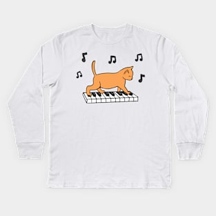 Piano Cat Kids Long Sleeve T-Shirt